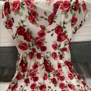Red floral v neck dress